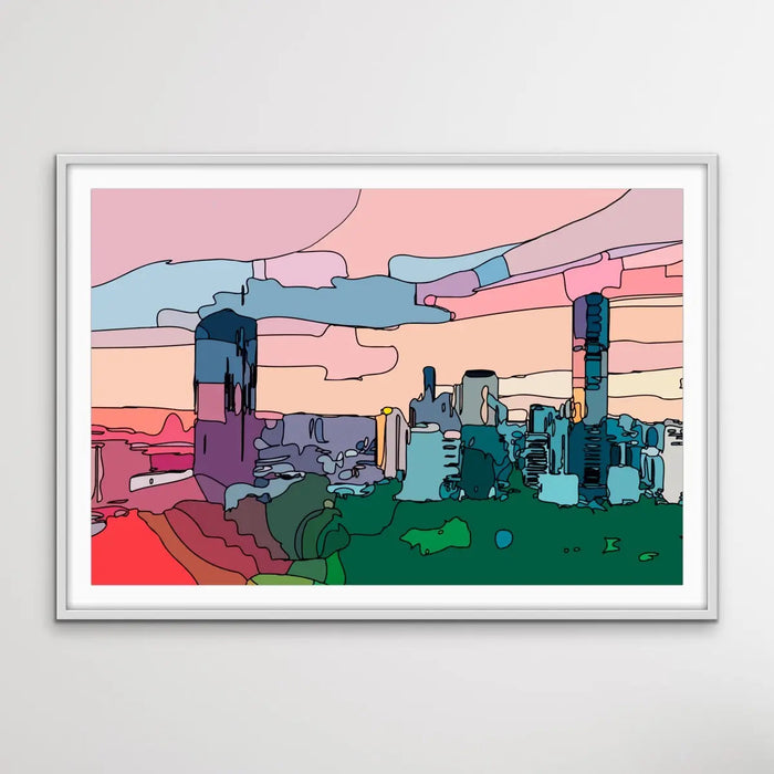 Roma Street Parklands - Colourful Brisbane Line Drawing Print