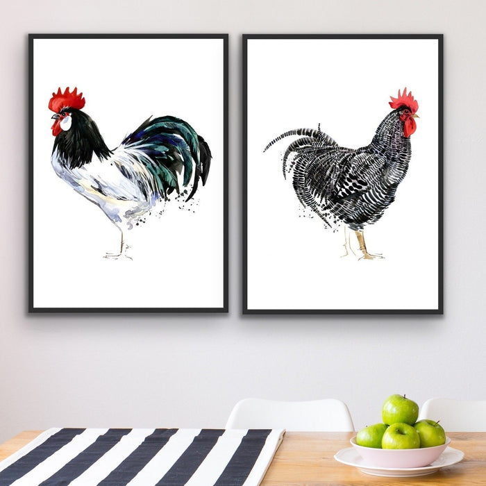 Rooster Stand Off - Two Piece Watercolour Rooster Canvas or Art Print Set, Wall Art, Ozark Home 