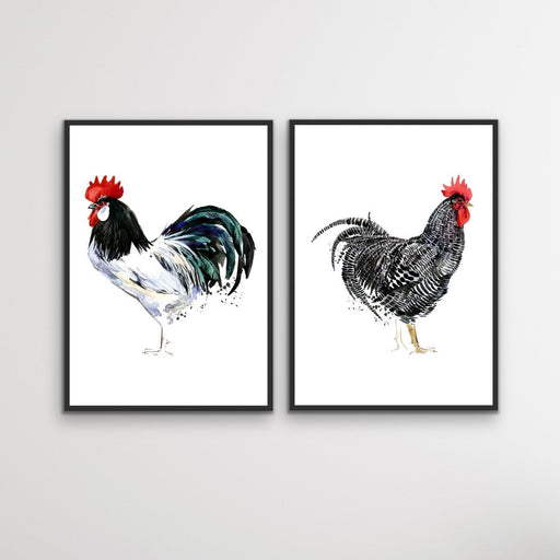 Rooster Stand Off - Two Piece Watercolour Rooster Canvas or Art Print Set, Wall Art, Ozark Home 