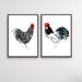 Rooster Stand Off - Two Piece Watercolour Rooster Canvas or Art Print Set, Wall Art, Ozark Home 