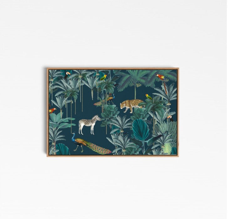 Royal Jungle - Dark Green Animalia Style Jungle Print with Cheetah Zebra Toucan