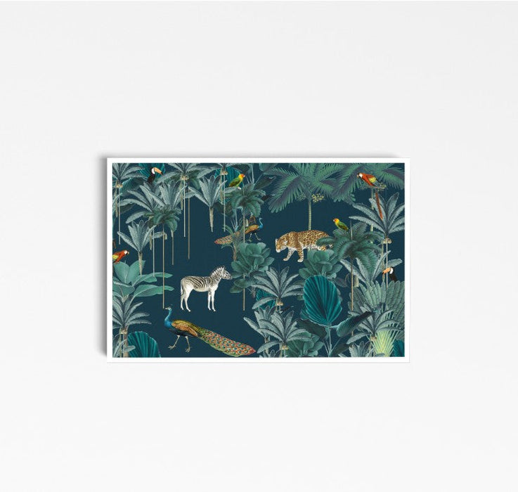 Royal Jungle - Dark Green Animalia Style Jungle Print with Cheetah Zebra Toucan