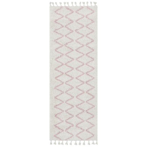 Serik White & Pink Moroccan Zigzag Plush Contemporary Runner Rug, Rugs, Ozark Home 