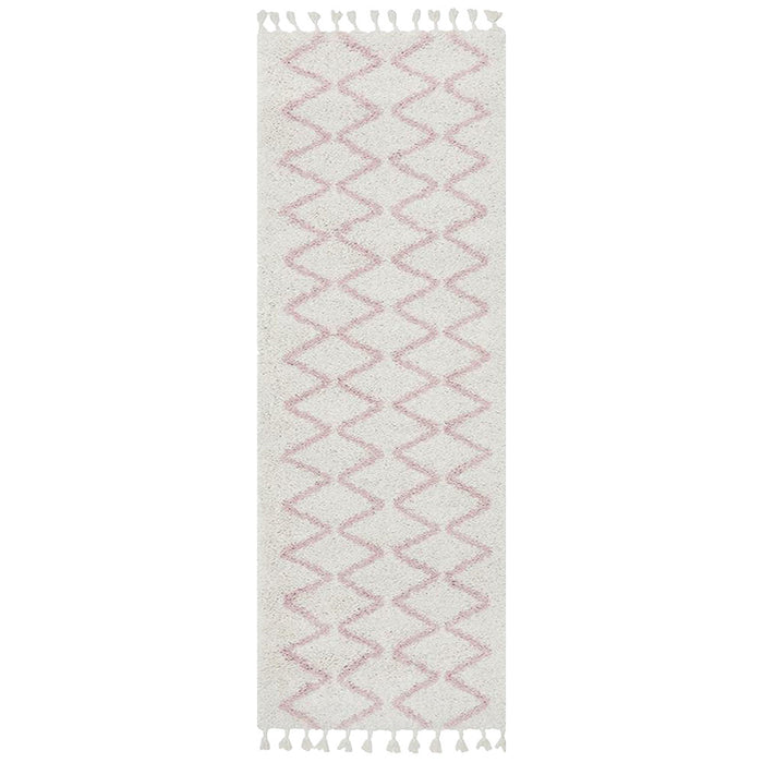 Serik White & Pink Moroccan Zigzag Plush Contemporary Runner Rug, Rugs, Ozark Home 