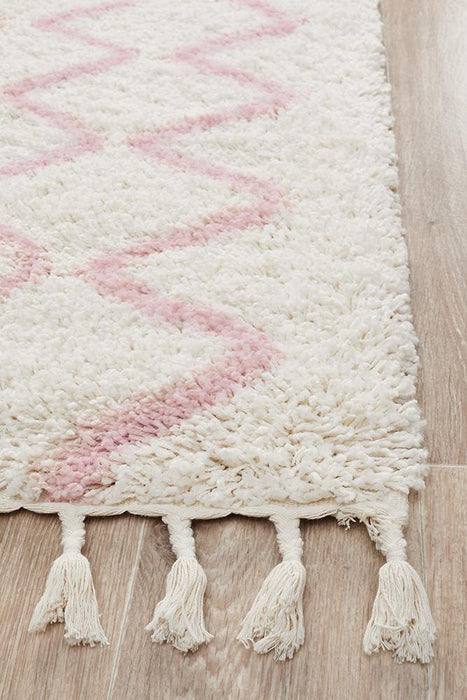 Serik White & Pink Moroccan Zigzag Plush Contemporary Runner Rug, Rugs, Ozark Home 