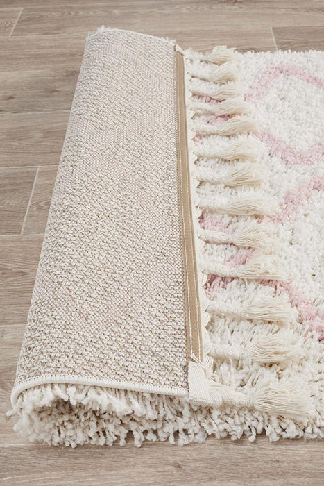 Serik White & Pink Moroccan Zigzag Plush Contemporary Runner Rug, Rugs, Ozark Home 