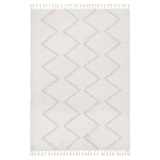 Serik White & Pink Moroccan Zigzag Plush Contemporary Rug, Rugs, Ozark Home 