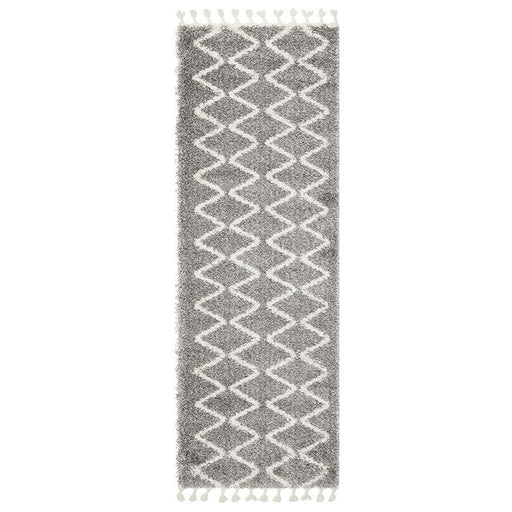 Serik Silver & White Moroccan Zigzag Plush Contemporary Runner Rug, Rugs, Ozark Home 