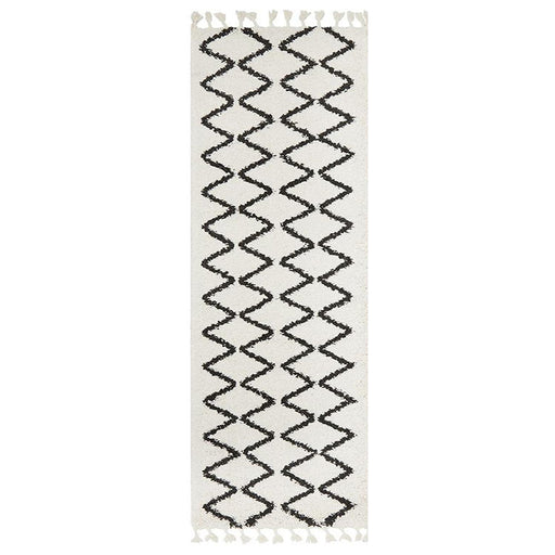 Serik White & Black Moroccan Zigzag Plush Contemporary Runner Rug, Rugs, Ozark Home 