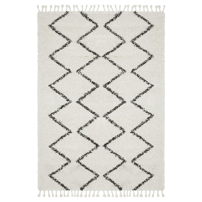 Serik White & Black Moroccan Zigzag Plush Contemporary Rug, Rugs, Ozark Home 