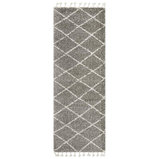 Serik Grey & White Moroccan Diamond Plush Contemporary Runner Rug, Rugs, Ozark Home 