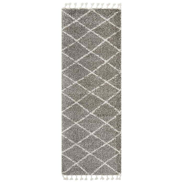 Serik Grey & White Moroccan Diamond Plush Contemporary Runner Rug, Rugs, Ozark Home 