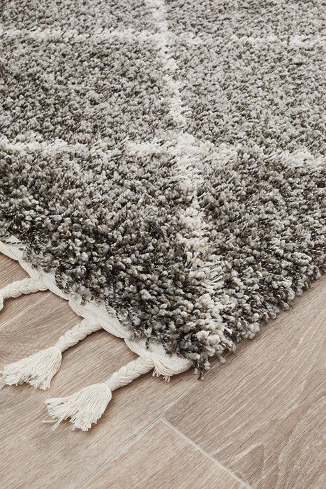 Serik Grey & White Moroccan Diamond Plush Contemporary Runner Rug, Rugs, Ozark Home 