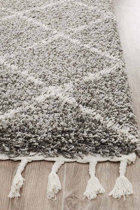 Serik Grey & White Moroccan Diamond Plush Contemporary Runner Rug, Rugs, Ozark Home 