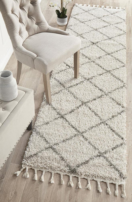 Serik Natural & Grey Moroccan Diamond Plush Contemporary Runner Rug, Rugs, Ozark Home 