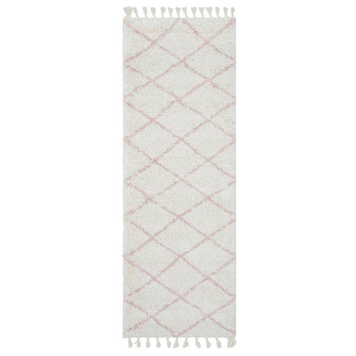 Serik White & Pink Moroccan Diamond Plush Contemporary Runner Rug, Rugs, Ozark Home 