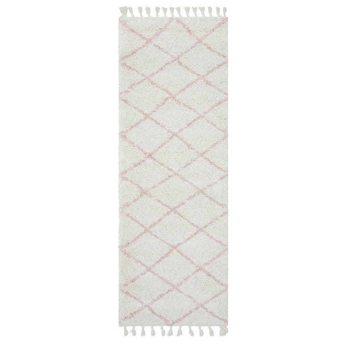 Serik White & Pink Moroccan Diamond Plush Contemporary Runner Rug, Rugs, Ozark Home 