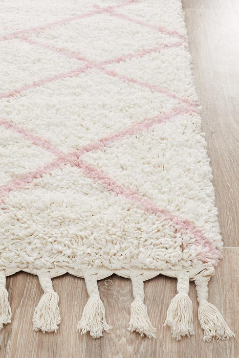 Serik White & Pink Moroccan Diamond Plush Contemporary Runner Rug, Rugs, Ozark Home 