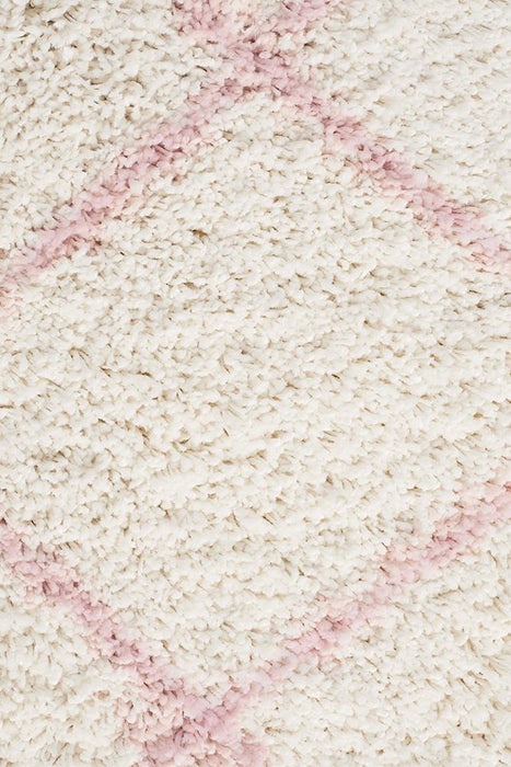 Serik White & Pink Moroccan Diamond Plush Contemporary Runner Rug, Rugs, Ozark Home 