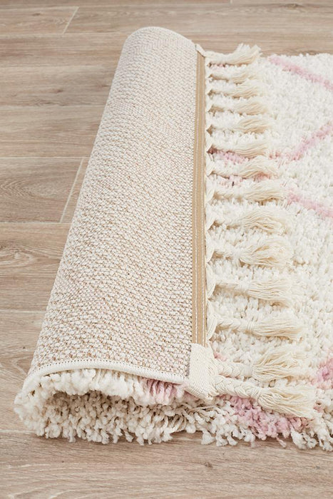 Serik White & Pink Moroccan Diamond Plush Contemporary Runner Rug, Rugs, Ozark Home 