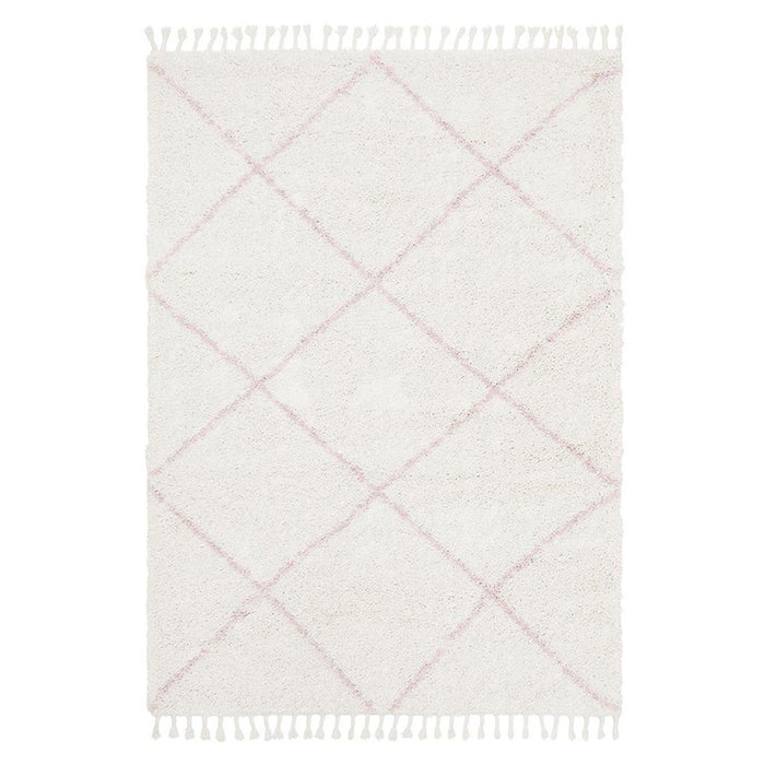 Serik White & Pink Moroccan Diamond Plush Contemporary Rug, Rugs, Ozark Home 