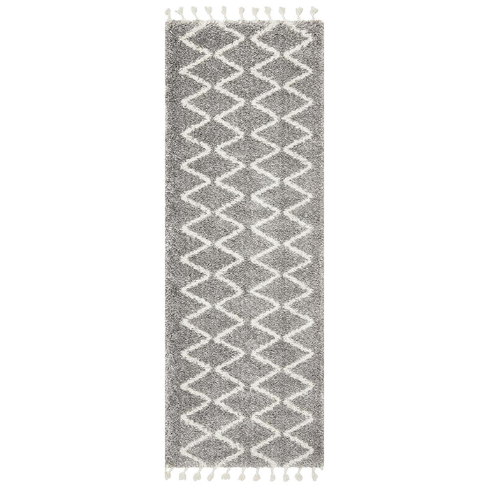 Serik Silver & White Moroccan Diamond Plush Contemporary Runner Rug, Rugs, Ozark Home 