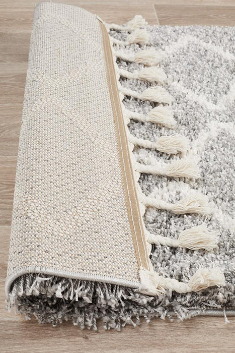 Serik Silver & White Moroccan Diamond Plush Contemporary Runner Rug, Rugs, Ozark Home 