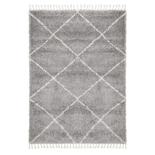 Serik Silver & White Moroccan Diamond Plush Contemporary Rug, Rugs, Ozark Home 