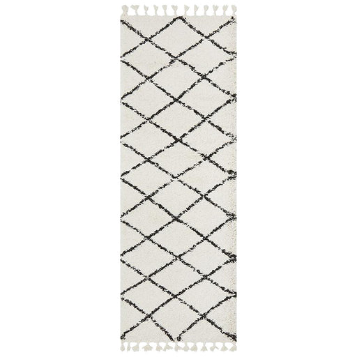 Serik White & Black Moroccan Diamond Plush Contemporary Runner Rug, Rugs, Ozark Home 