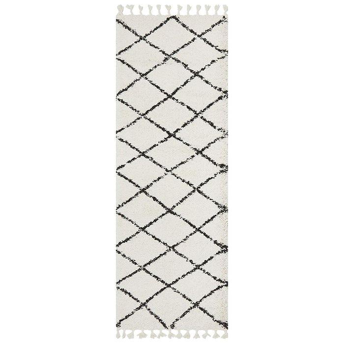 Serik White & Black Moroccan Diamond Plush Contemporary Runner Rug, Rugs, Ozark Home 