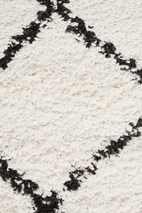 Serik White & Black Moroccan Diamond Plush Contemporary Runner Rug, Rugs, Ozark Home 