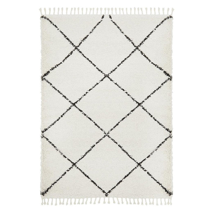 Serik White & Black Moroccan Diamond Plush Contemporary Rug, Rugs, Ozark Home 