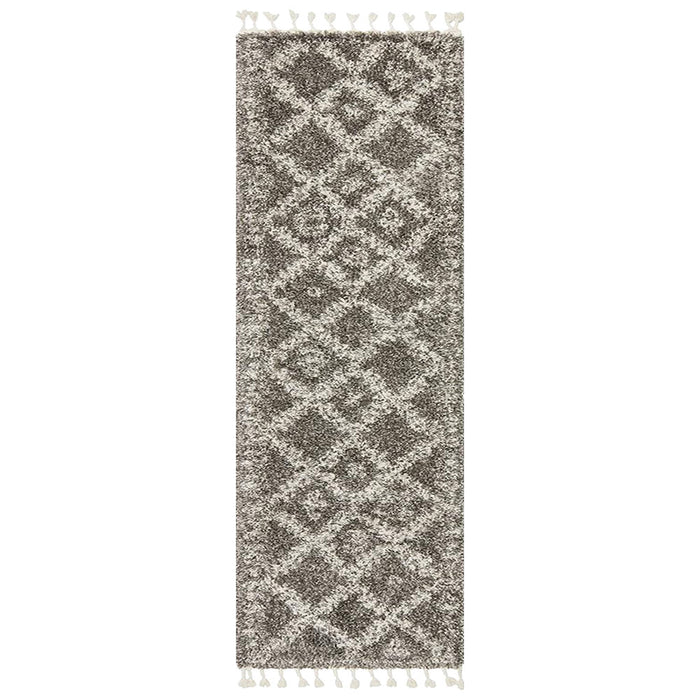 Serik Grey & White Moroccan Diamond Patchwork Plush Contemporary Runner Rug, Rugs, Ozark Home 