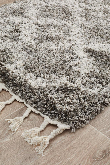 Serik Grey & White Moroccan Diamond Patchwork Plush Contemporary Runner Rug, Rugs, Ozark Home 