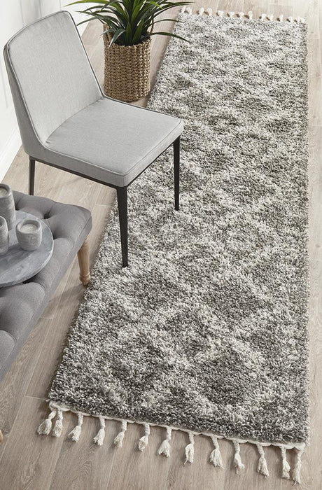 Serik Grey & White Moroccan Diamond Patchwork Plush Contemporary Runner Rug, Rugs, Ozark Home 