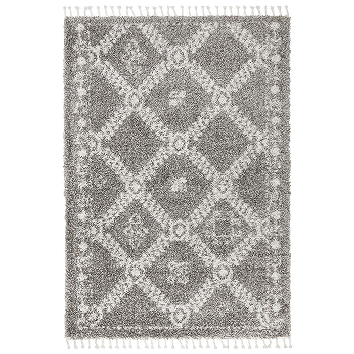 Serik Grey & White Moroccan Diamond Patchwork Plush Contemporary Rug, Rugs, Ozark Home 