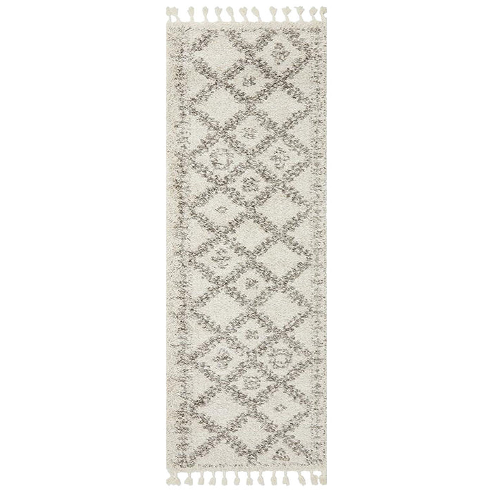 Serik Natural & Grey Moroccan Diamond Patchwork Plush Contemporary Runner Rug, Rugs, Ozark Home 