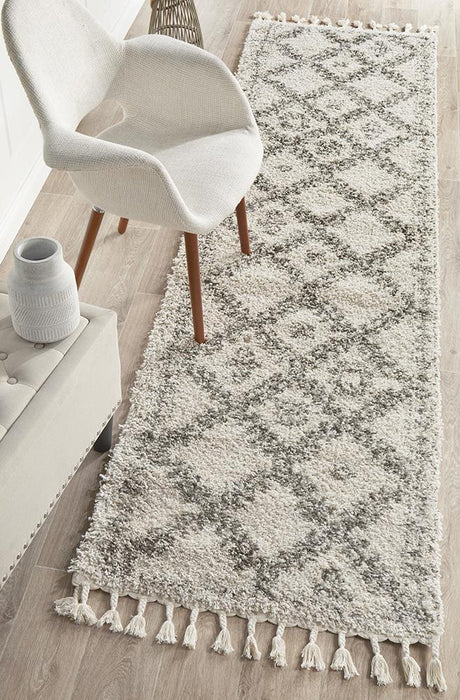 Serik Natural & Grey Moroccan Diamond Patchwork Plush Contemporary Runner Rug, Rugs, Ozark Home 