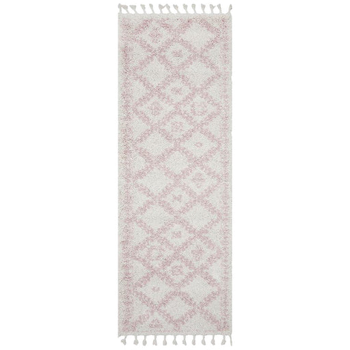 Serik White & Pink Moroccan Diamond Patchwork Plush Contemporary Runner Rug, Rugs, Ozark Home 