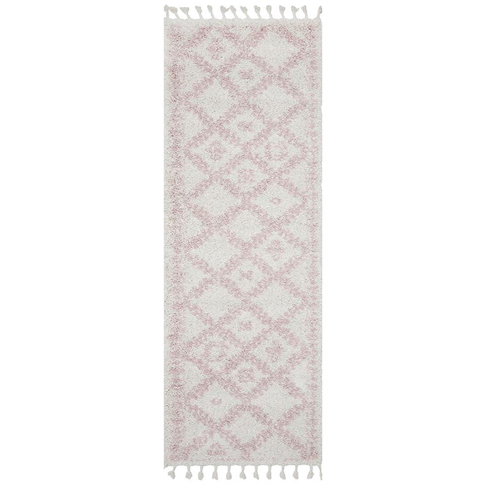 Serik White & Pink Moroccan Diamond Patchwork Plush Contemporary Runner Rug, Rugs, Ozark Home 