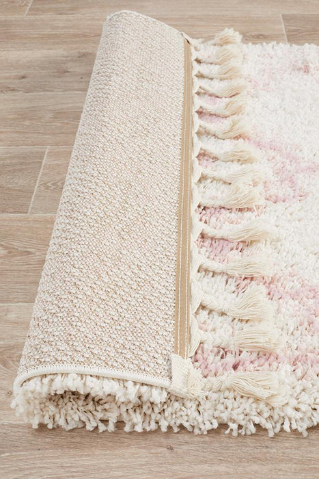 Serik White & Pink Moroccan Diamond Patchwork Plush Contemporary Runner Rug, Rugs, Ozark Home 