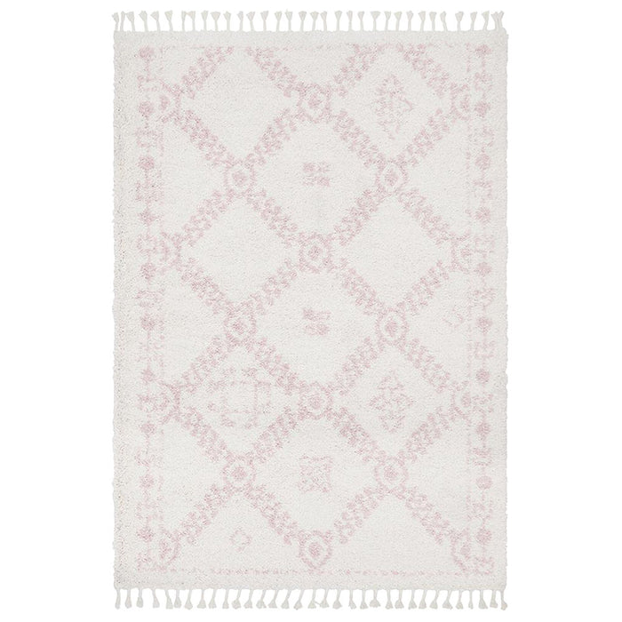 Serik White & Pink Moroccan Diamond Patchwork Plush Contemporary Rug, Rugs, Ozark Home 