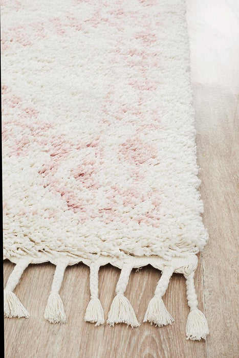 Serik White & Pink Moroccan Diamond Patchwork Plush Contemporary Rug, Rugs, Ozark Home 