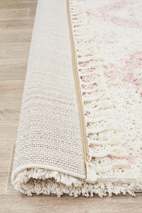 Serik White & Pink Moroccan Diamond Patchwork Plush Contemporary Rug, Rugs, Ozark Home 