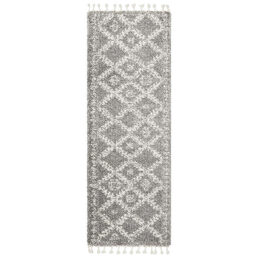 Serik Silver & White Moroccan Diamond Patchwork Plush Contemporary Runner Rug, Rugs, Ozark Home 