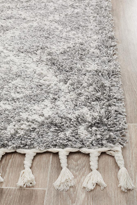 Serik Silver & White Moroccan Diamond Patchwork Plush Contemporary Runner Rug, Rugs, Ozark Home 