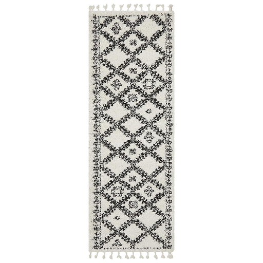 Serik White & Grey Moroccan Diamond Patchwork Plush Contemporary Runner Rug, Rugs, Ozark Home 