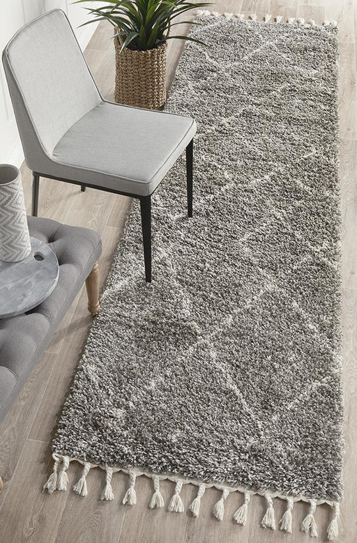 Serik Grey & White Moroccan Abstract Pattern Plush Contemporary Runner Rug, Rugs, Ozark Home 