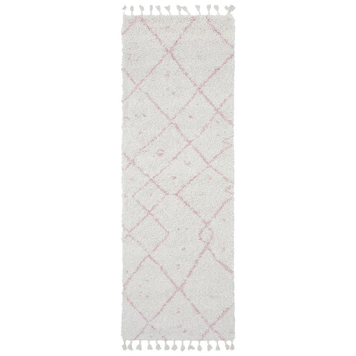 Serik White & Pink Moroccan Abstract Pattern Plush Contemporary Runner Rug, Rugs, Ozark Home 