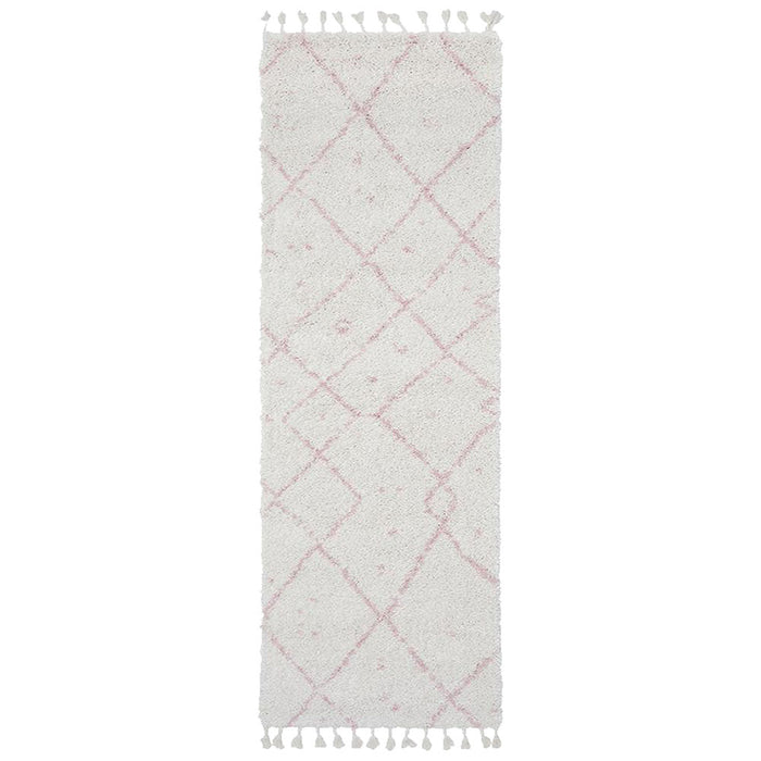 Serik White & Pink Moroccan Abstract Pattern Plush Contemporary Runner Rug, Rugs, Ozark Home 